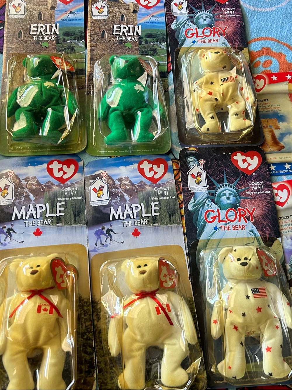 TY Beanie Babies Collectible Bears - Green & Cream Options
